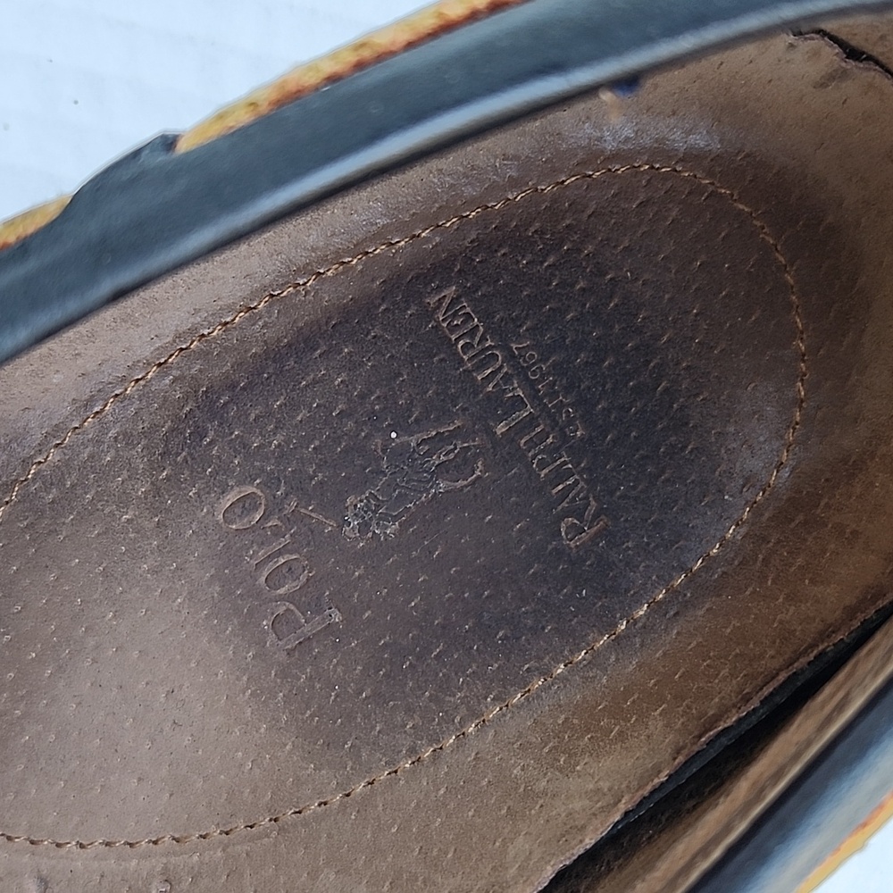 EUC POLO RALPH LAUREN MEN'S BLACKLY NAVY LEATHER LOAFERS - Picture 7 of 9